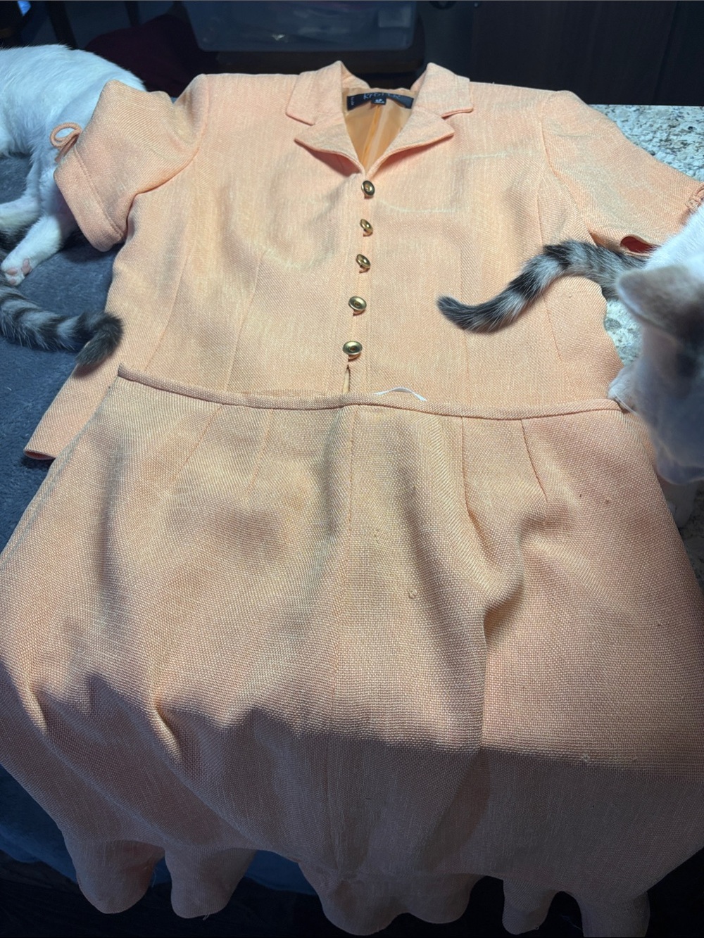 Kasper Peach Two-Piece Midi Skirt Set with Short Sleeve Jacket